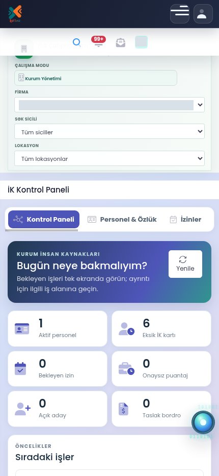 Mobil İK paneli; kişi ve firma bilgileri gizlenmiş ekran görüntüsü